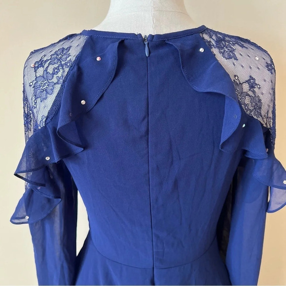 Lulus city of love long sleeve chiffon ruffle skater dress 5790 - Picture 4 of 10